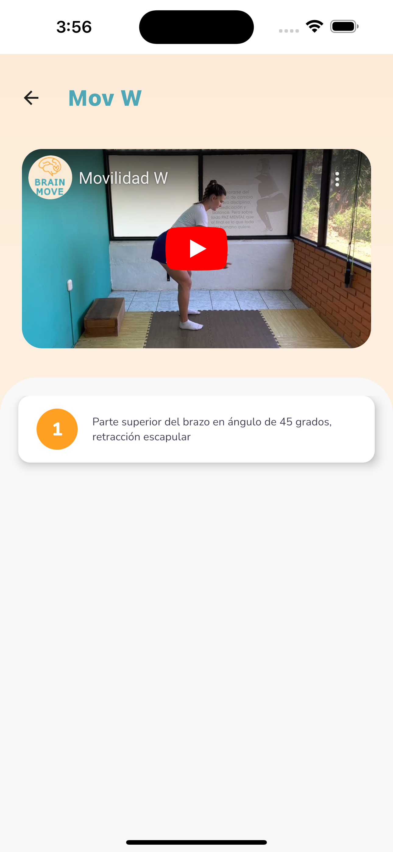 BrainMove app — exercise screen