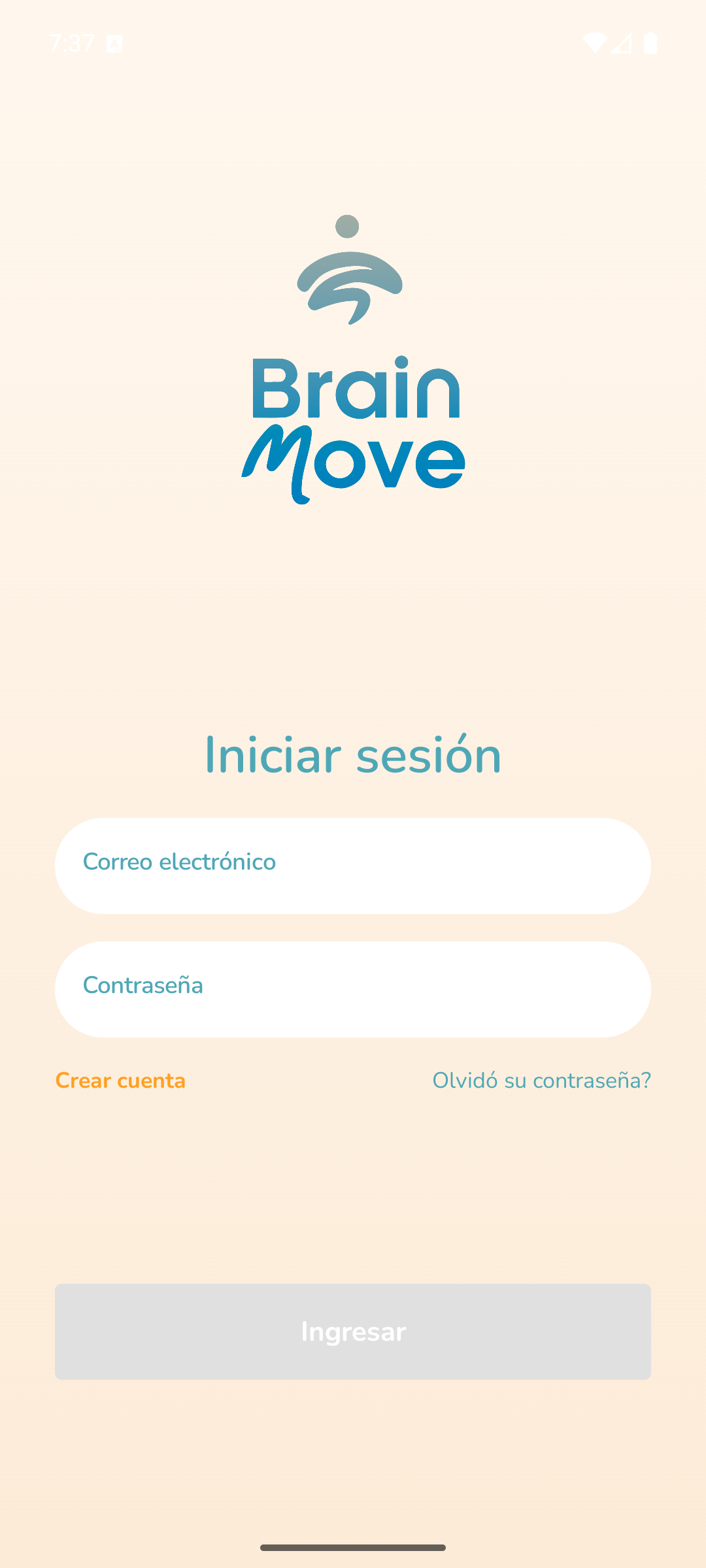 BrainMove app — login screen